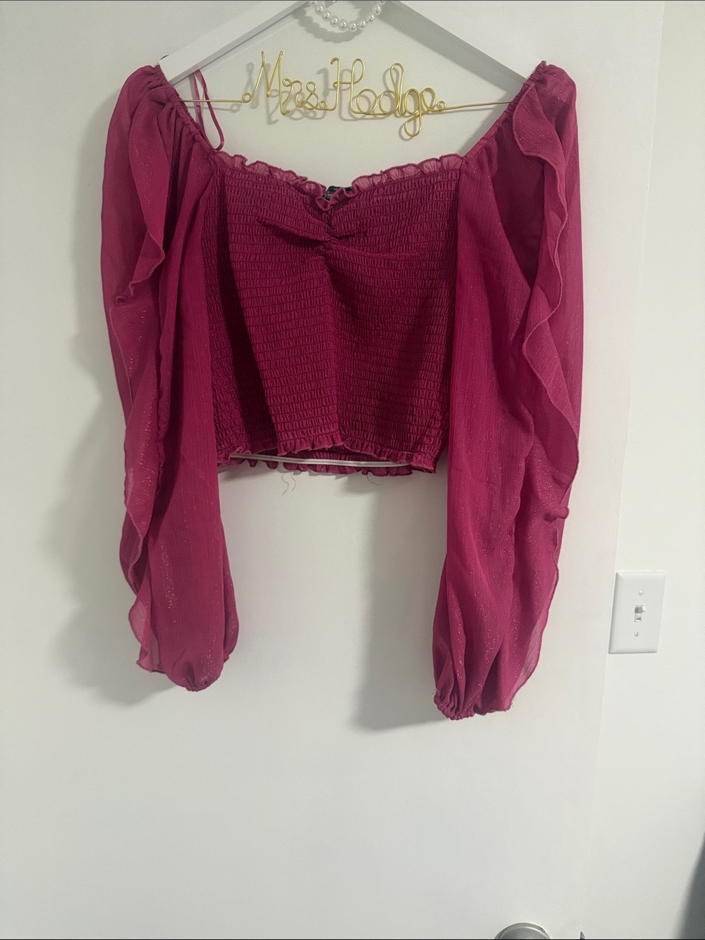 HYFVE Magenta Off-Shoulder Smocked Crop Top